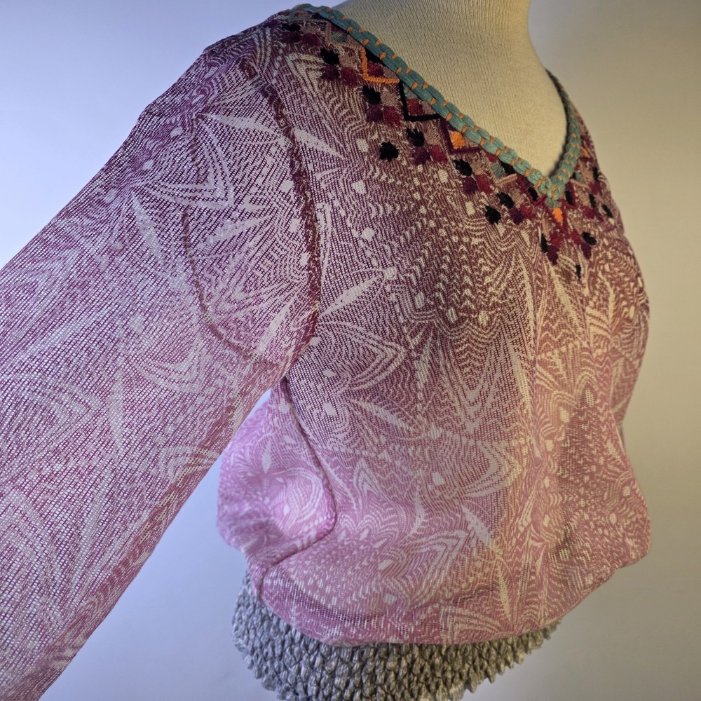 Akemi + Kin Blouse Women's Small Boho Embroidered Sheer Mesh Pink Purple Top - Picture 5 of 10